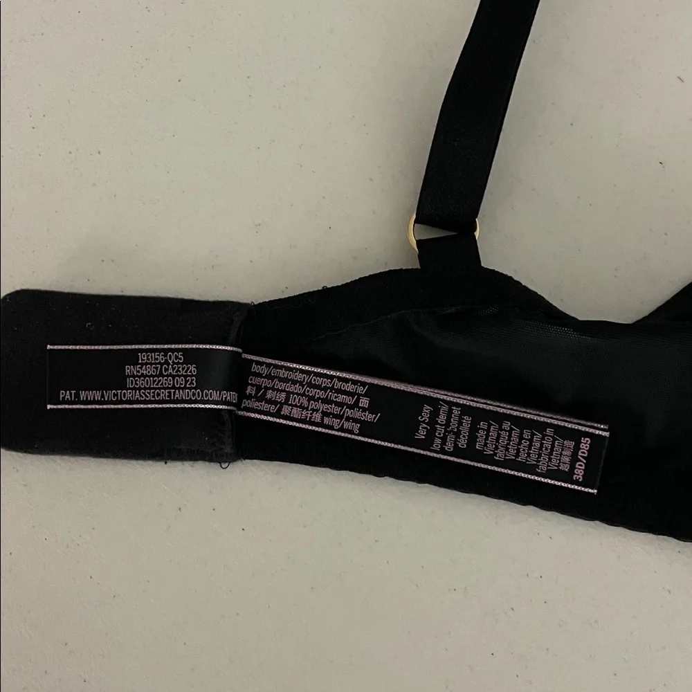 Victoria's Secret Very Sexy Low Cut Demi Bra Size 38D Black Pink Mesh Floral - Picture 7 of 9